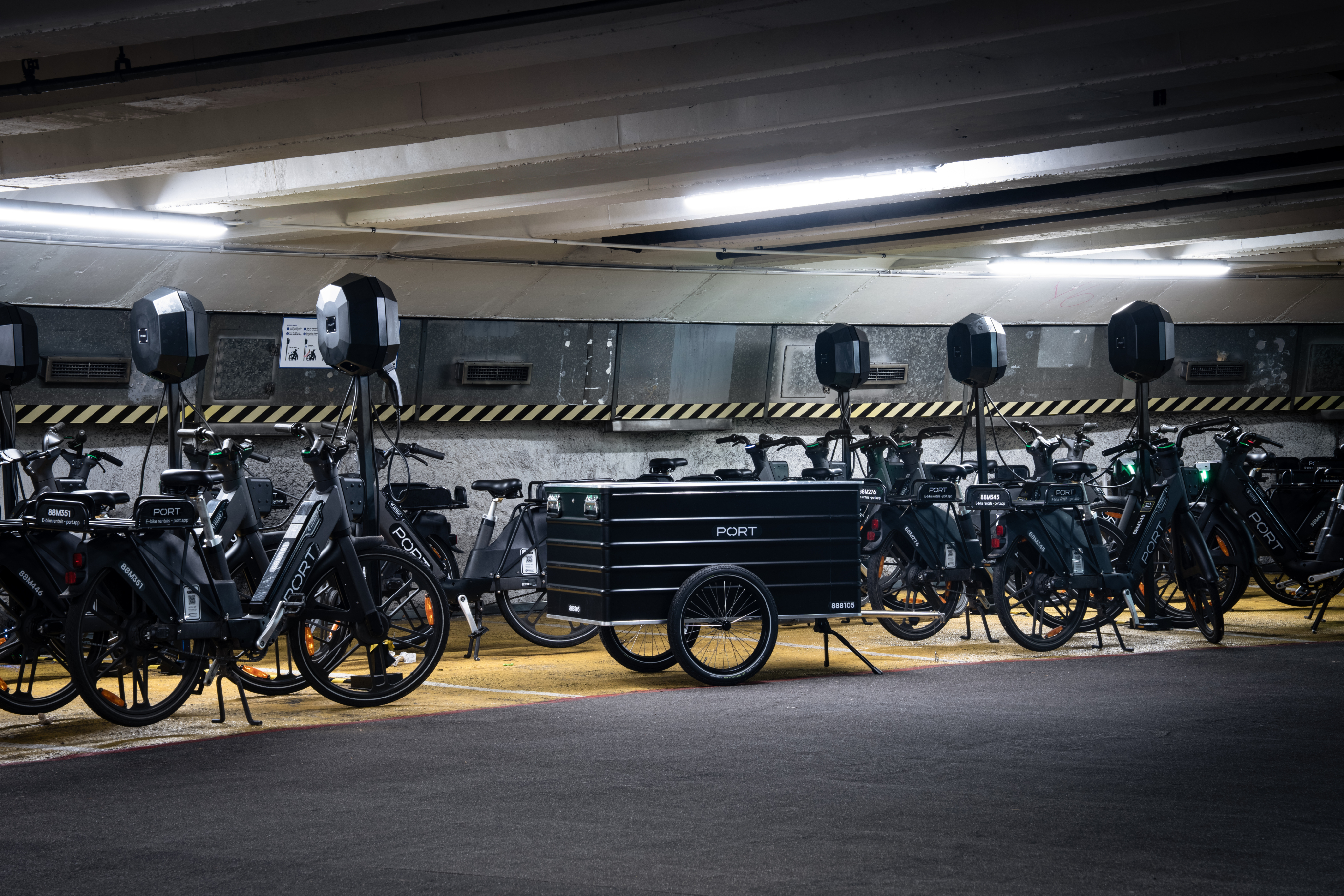 PORT fleet, including chargers, e-bikes and trailers